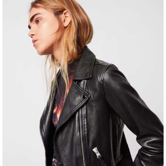 All Saints Black with Tag Dalby Leather Biker Jacket NWT - Picture 3 of 9